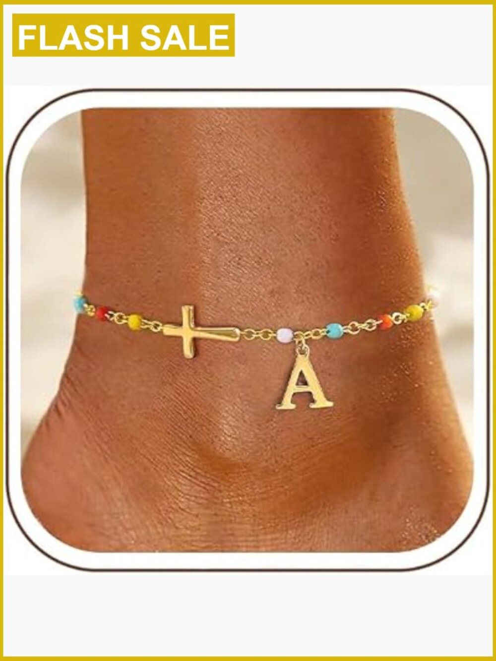 14K Gold Plated Initial Cross Anklet Women Waterproof Adjustable Beach Jewelry